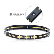 Load image into Gallery viewer, 18Kt Gold IP and Black IP Steel Solitaire Accented Clear Lab-Grown Diamond Link Bracelet