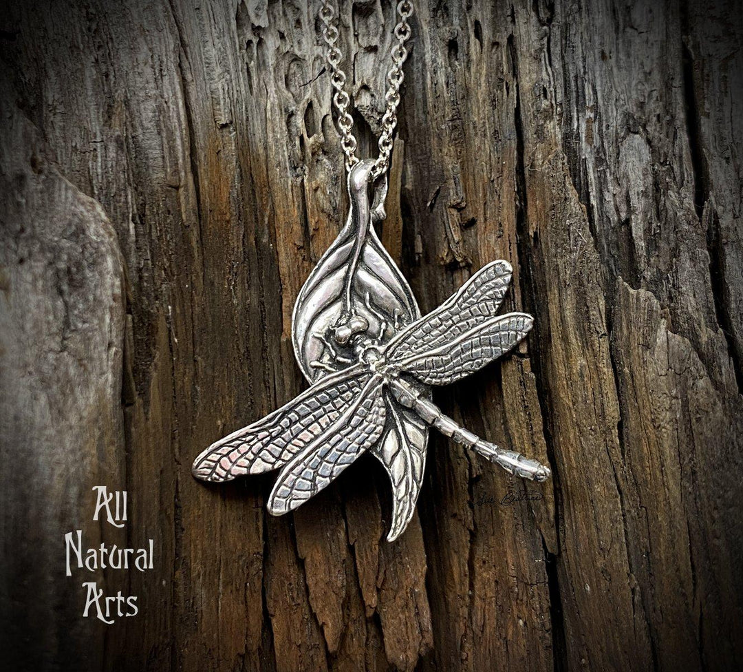 Dragonfly on a Leaf Sterling Necklace