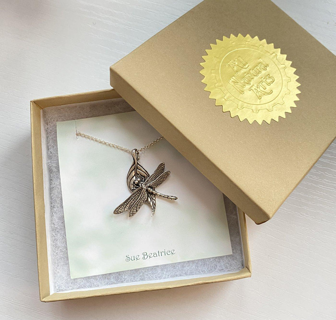 Dragonfly on a Leaf Sterling Necklace