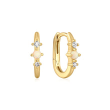 Load image into Gallery viewer, Gold Kyoto Opal Oval Huggie Hoop Earrings