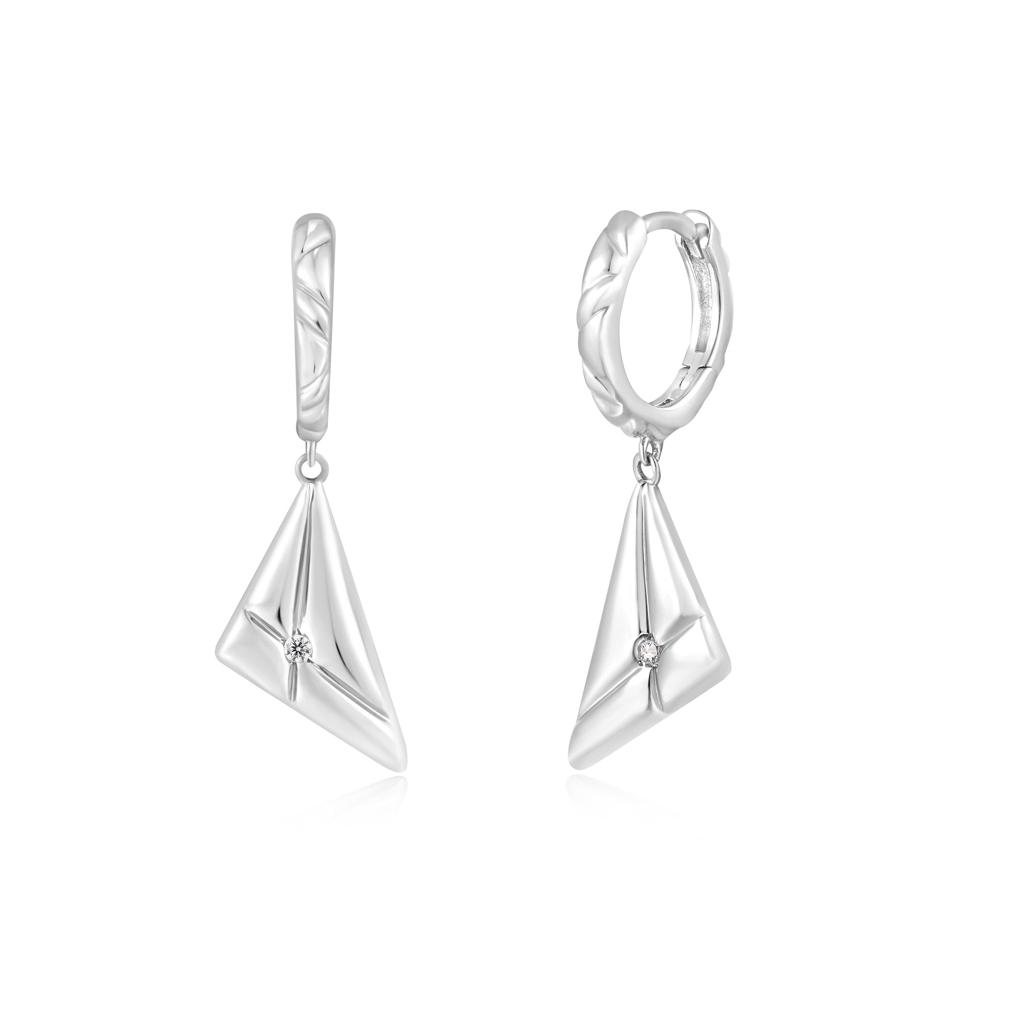 Silver Triangle Kiss Drop Huggies