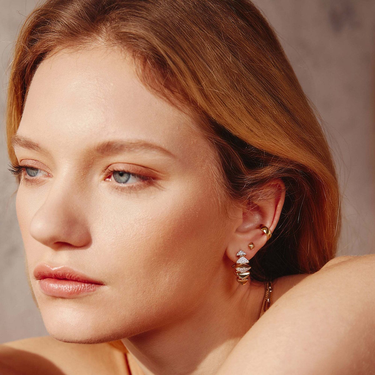 Gold Pyramid Glam Stud Earrings
