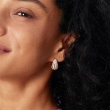 Load image into Gallery viewer, Gold Pavé Shrimp Stud Hoop Earrings