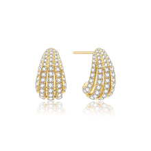 Load image into Gallery viewer, Gold Pavé Shrimp Stud Hoop Earrings