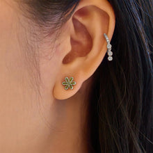 Load image into Gallery viewer, Silver Mint Green Floral Stud Earrings
