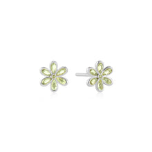 Load image into Gallery viewer, Silver Mint Green Floral Stud Earrings