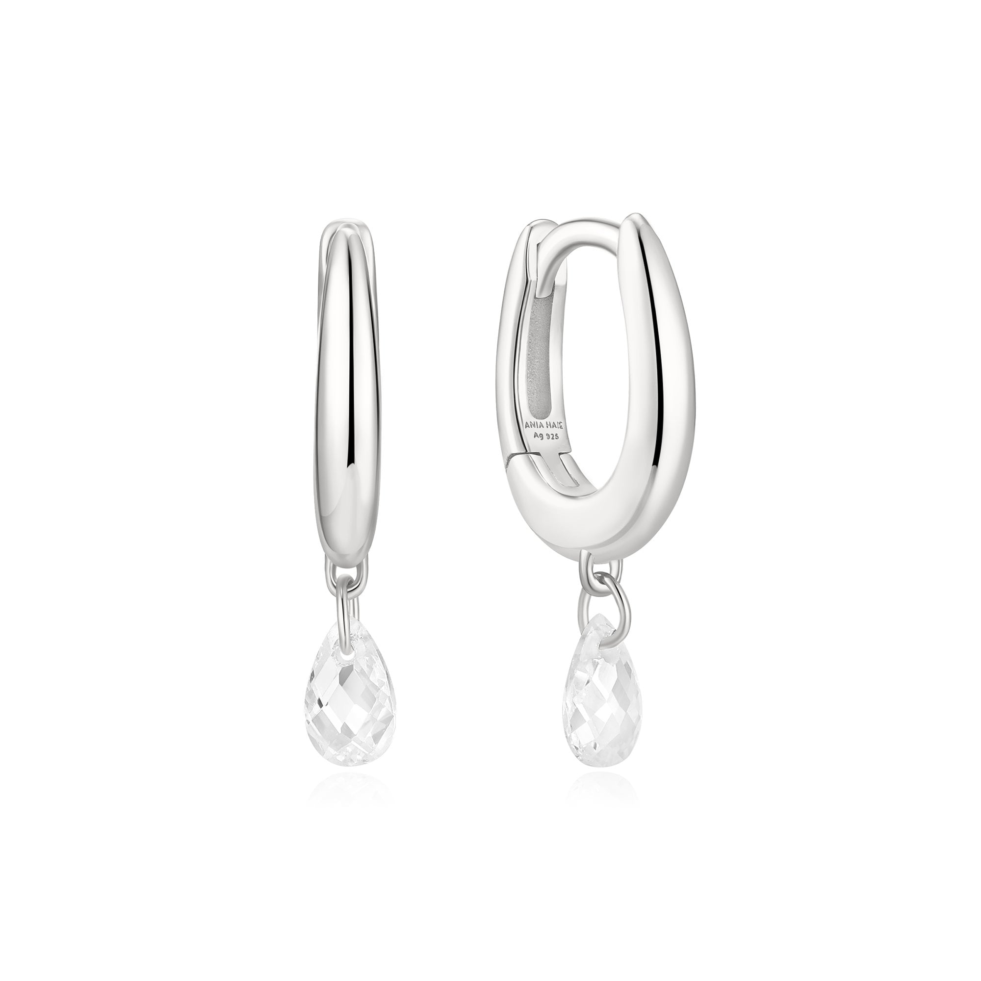 Silver Teardrop Dangle Huggie Hoop Earrings