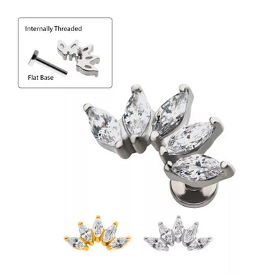 316L Surgical Steel Internally Threaded with Prong Set Marquise CZ Flower Top Flat Back Cartilage Barbell