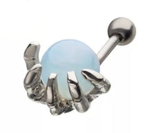 Load image into Gallery viewer, Skull Hand holding Opalite Gem Cartilage Barbell