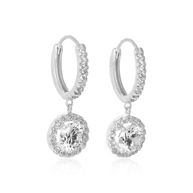 Halo Dangle Hoop CZ Earrings