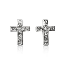 Load image into Gallery viewer, Sterling Silver CZ Cross Stud Earrings