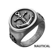 Load image into Gallery viewer, Stainless Steel Antiqued Finish with Compass &amp; Vintage Anchor Ring