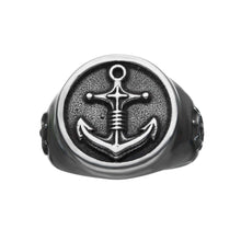 Load image into Gallery viewer, Stainless Steel Antiqued Finish with Compass &amp; Vintage Anchor Ring