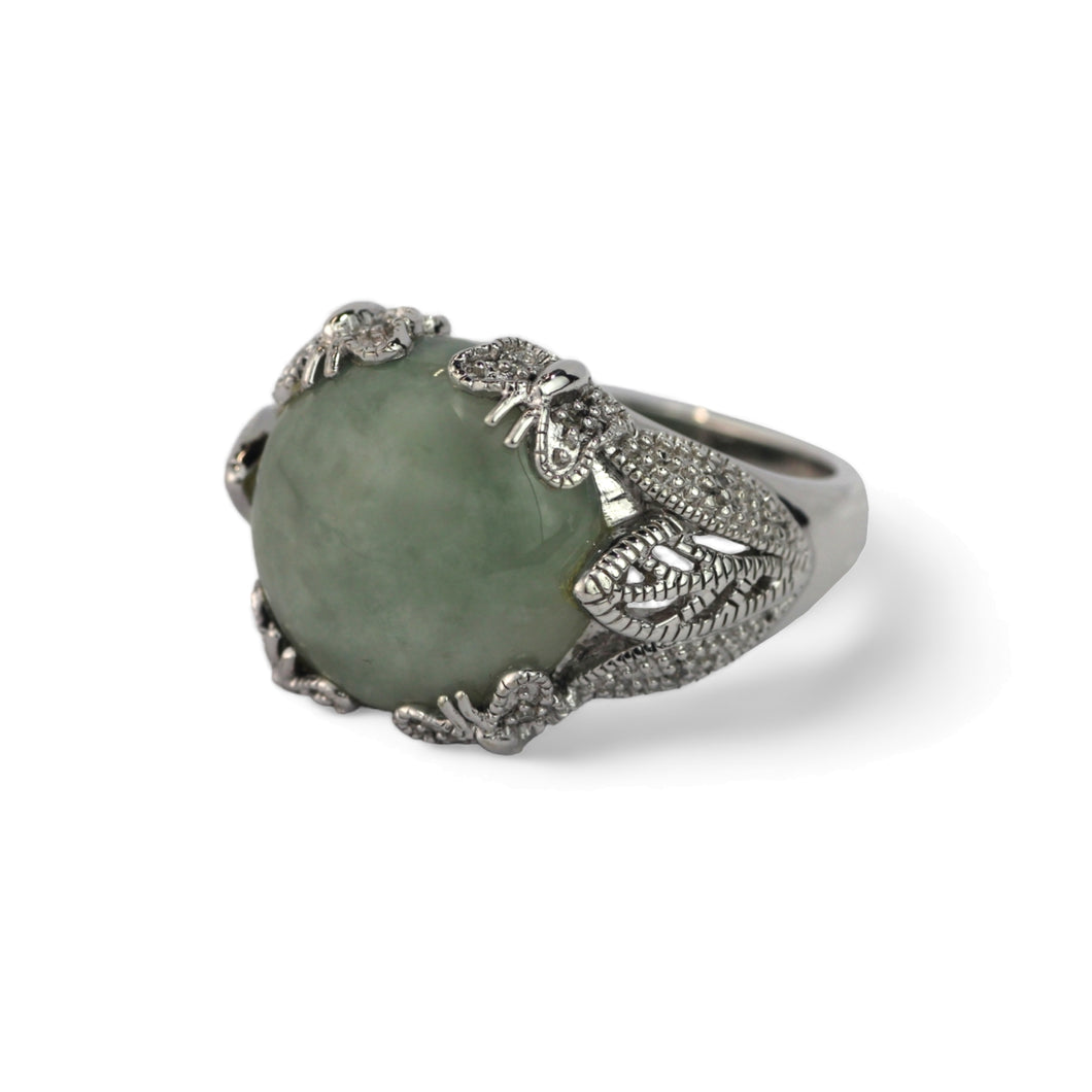Estate Nephrite and Sterling Silver Butterfly Ring