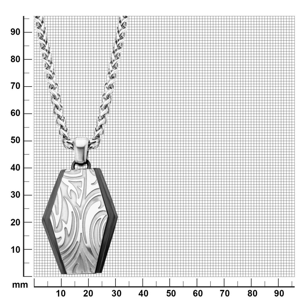Black IP w/ Steel Grooves & Crests Dog Tag Pendant with Steel Wheat Chain