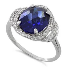 Load image into Gallery viewer, Sterling Silver Dark Blue Spinel Oval Halo CZ Ring - size 5