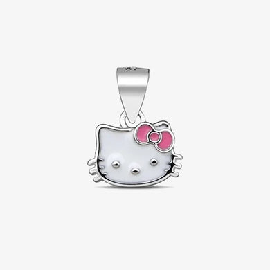 Silver White Enamel Kitty Pendant