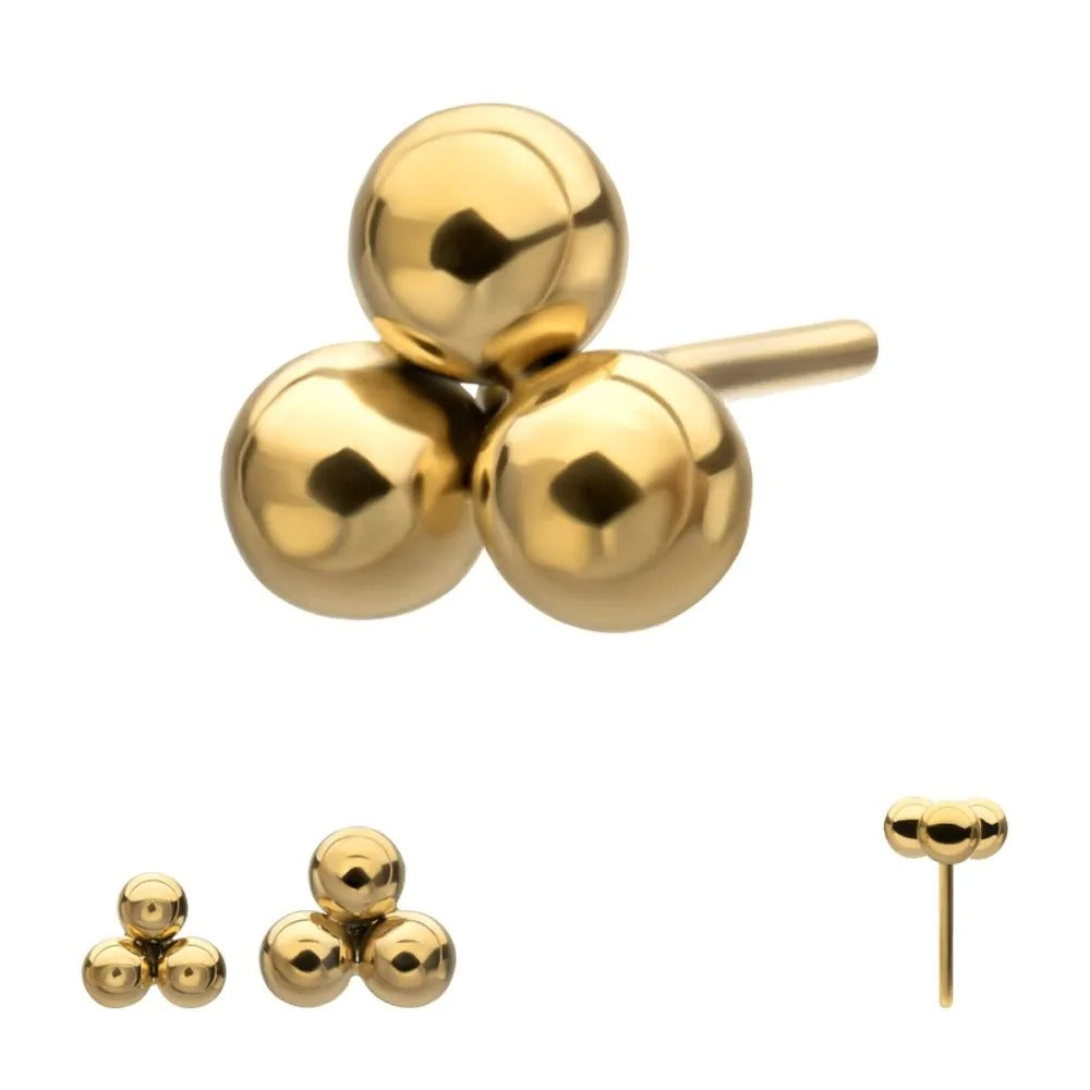 24Kt Gold PVD Titanium Threadless Trinity Ball Top