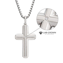 Load image into Gallery viewer, Stainless Steel Lab-Grown Diamond Brushed Finish Cross Pendant