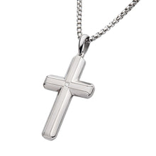 Load image into Gallery viewer, Stainless Steel Lab-Grown Diamond Brushed Finish Cross Pendant