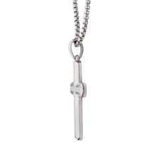 Load image into Gallery viewer, Stainless Steel Lab-Grown Diamond Brushed Finish Cross Pendant