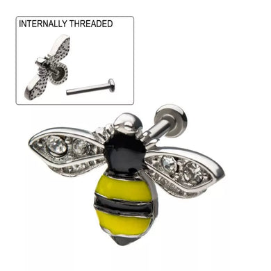 Buzzing Bumble Bee with Yellow and Black Stripe Design on Body Labret