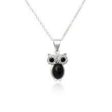 Load image into Gallery viewer, Sterling Silver CZ and Onyx Owl Earring and Pendant Set