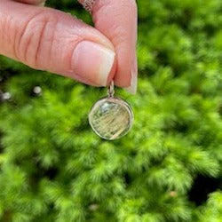 Gold Rutilated Quartz and  Sterling Silver Round Pendant