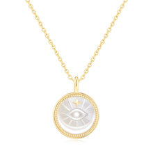 Load image into Gallery viewer, Gold Evil Eye Mother-of-Pearl Medallion Necklace