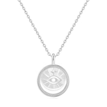 Load image into Gallery viewer, Silver Evil Eye Mother-of-Pearl Medallion Necklace