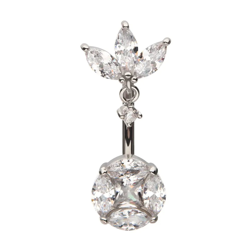 Prong Set Triple Marquise Fan with Dangle - Cluster Bottom Navel / Bellybutton Barbell