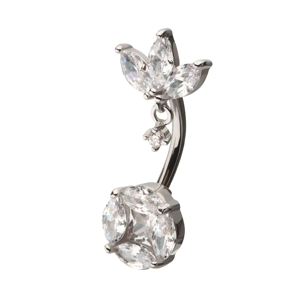 Prong Set Triple Marquise Fan with Dangle - Cluster Bottom Navel / Bellybutton Barbell