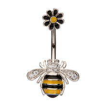 Load image into Gallery viewer, Enamel Flower &amp; Bee with Pave Clear Gem Non-Dangle Navel / Bellybutton Barbell