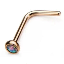Load image into Gallery viewer, 20g Gold PVD Nose L-Bend with 2mm Bezel Set Synthetic Opal
