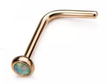 Load image into Gallery viewer, 20g Gold PVD Nose L-Bend with 2mm Bezel Set Synthetic Opal