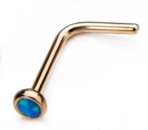 20g Gold PVD Nose L-Bend with 2mm Bezel Set Synthetic Opal