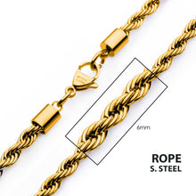Load image into Gallery viewer, 18k 6mm Gold IP - Steel Rope Chain