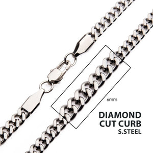 6mm Steel Diamond Cut Curb Chain Necklace