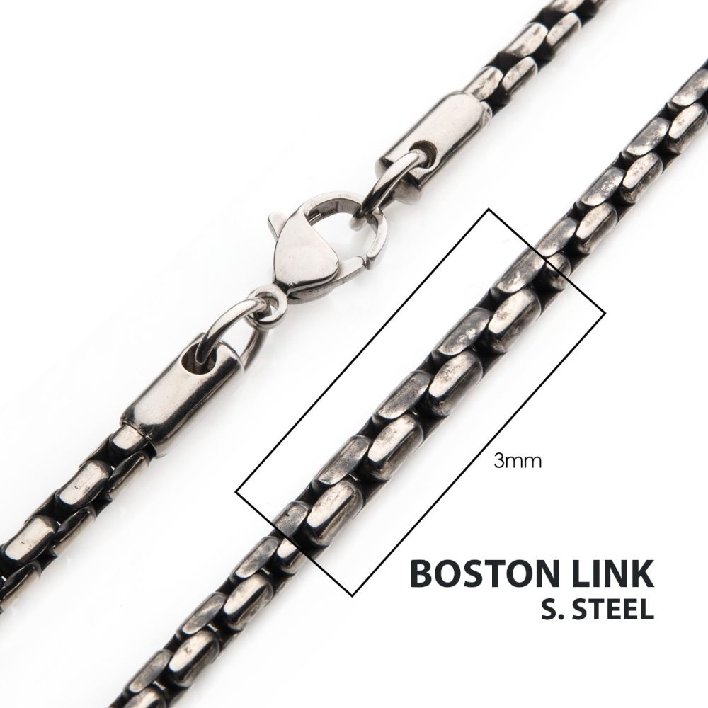 3mm Oxidized Stainless Steel Boston Link Chain