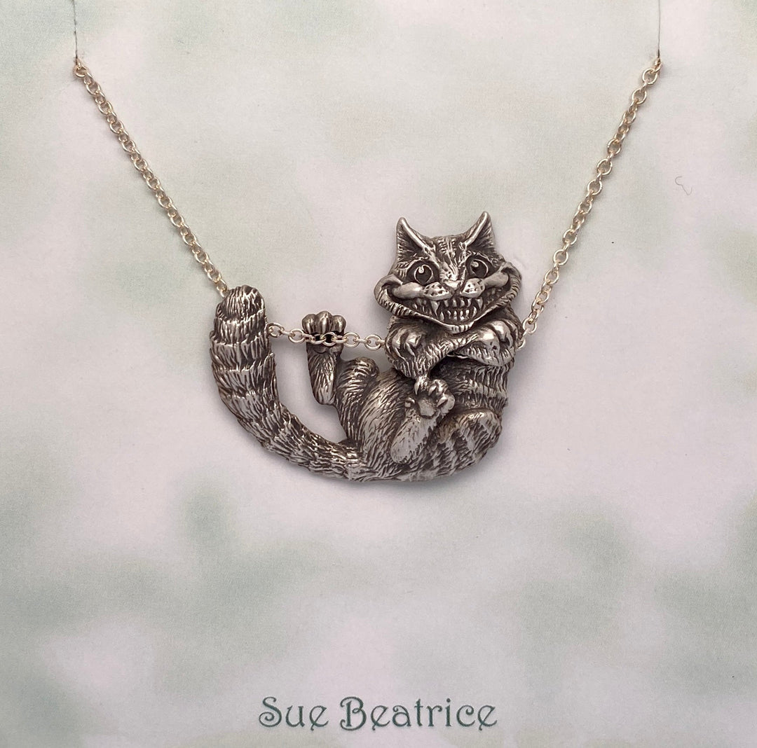 Playful Cheshire Cat Sterling Necklace