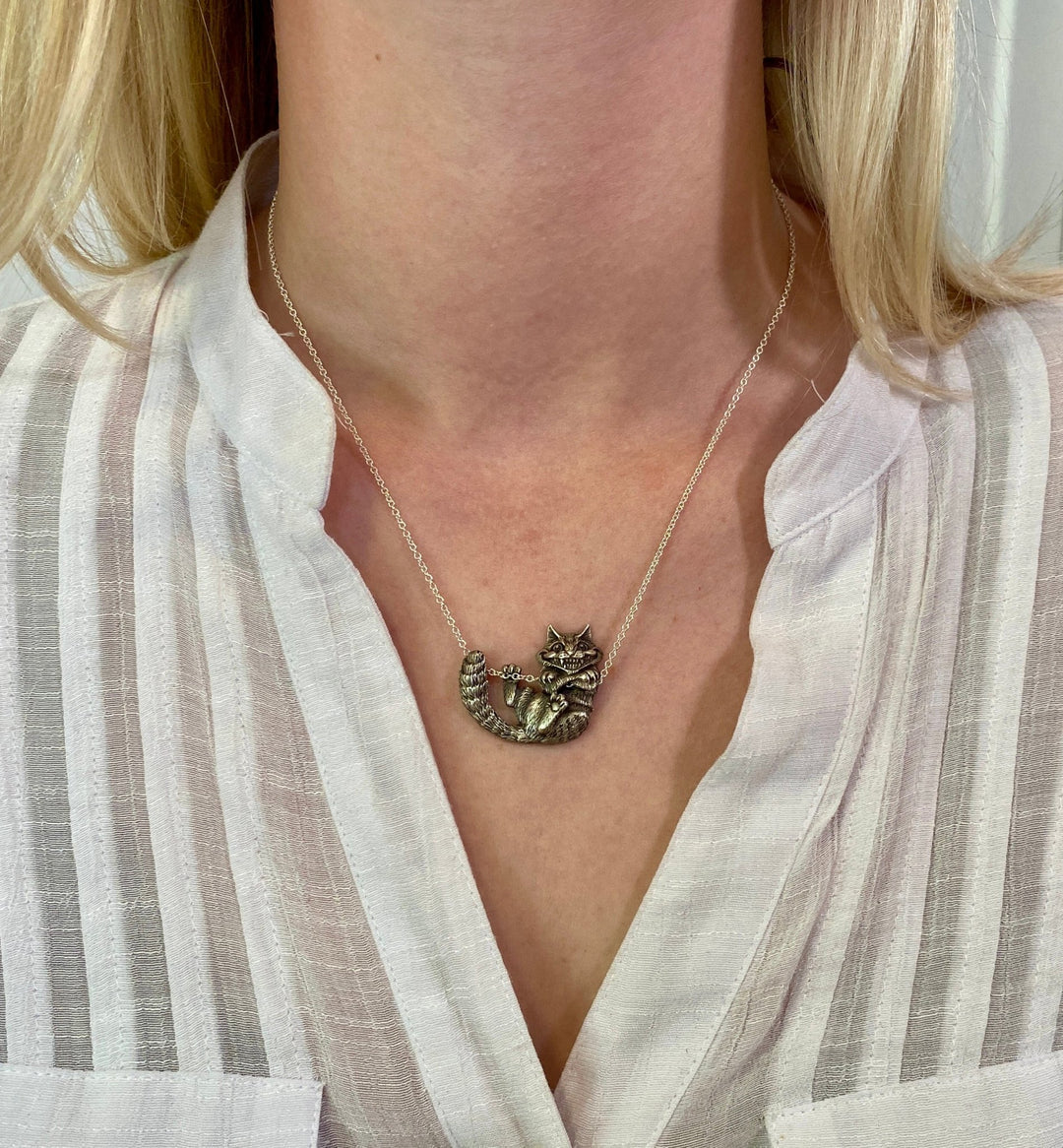 Playful Cheshire Cat Sterling Necklace