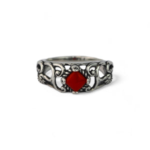 Estate Red Coral and Sterling Silver Ring
