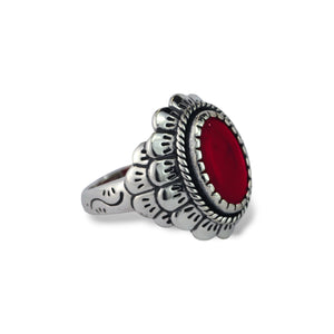 Estate Sterling Silver Ring with Oval Oxblood Coral