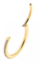 Load image into Gallery viewer, Gold PVD Over Surgical Steel with Prong Set Clear CZ Eternity Gem Side Facing Hinged Segment Clicker