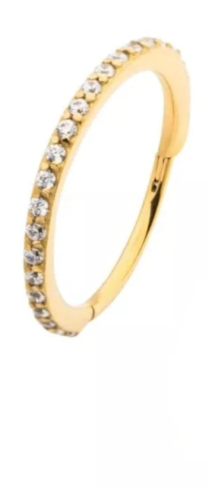 Gold PVD Over Surgical Steel with Prong Set Clear CZ Eternity Gem Side Facing Hinged Segment Clicker