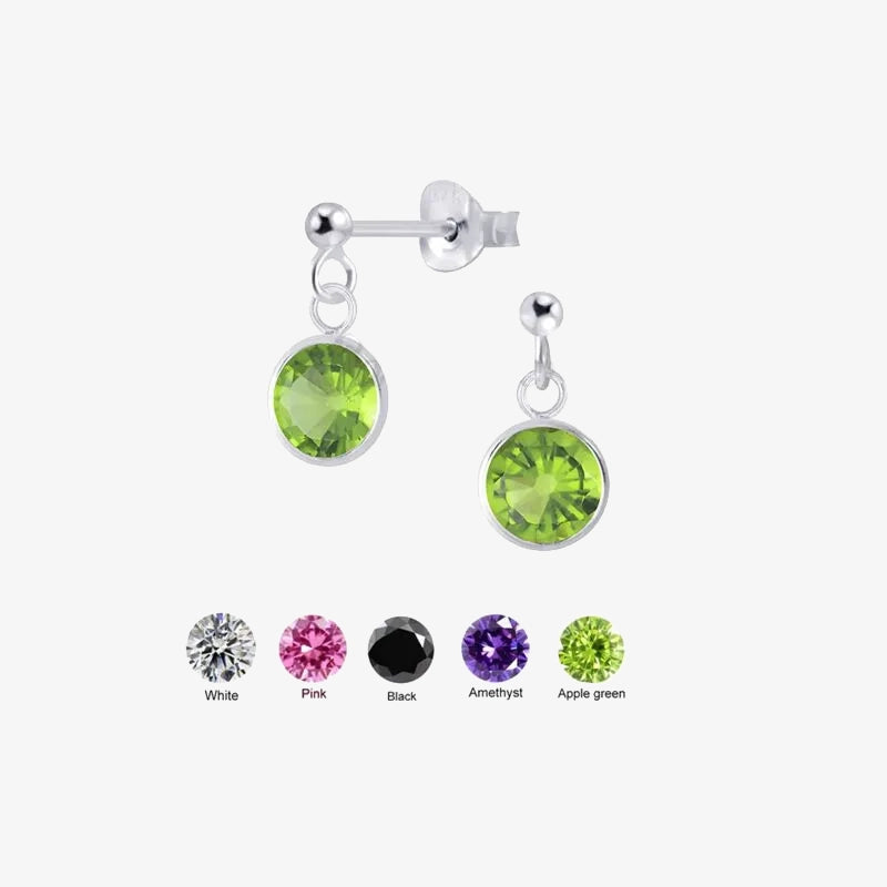 Amethyst-Sterling Silver Dangle Round CZ Drop Earrings