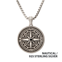 Load image into Gallery viewer, 925 Sterling Silver Magellan Compass Pendant with Faceted Black Spinel