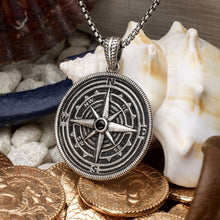 Load image into Gallery viewer, 925 Sterling Silver Magellan Compass Pendant with Faceted Black Spinel