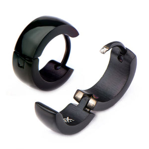 9mm/5mm Black IP Huggies Earrings