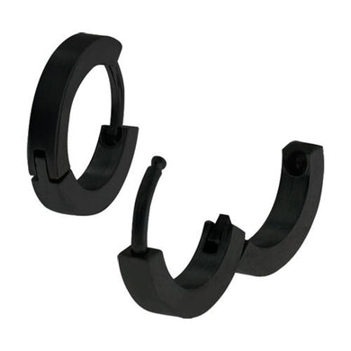 Black Plated Plain Huggies Earrings